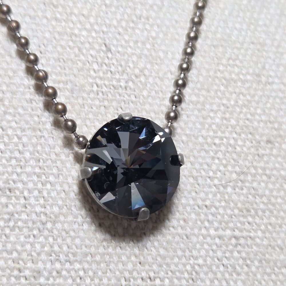 Authentic Sabika Solitaire Pendant Necklace Smokey Blue Crystal Moody Minimalist